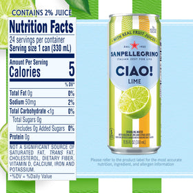 Chilled CIAO Lime served in a glass with ice.