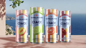 San Pellegrino Ciao peach can providing mellow sweetness that pairs with salty snacks