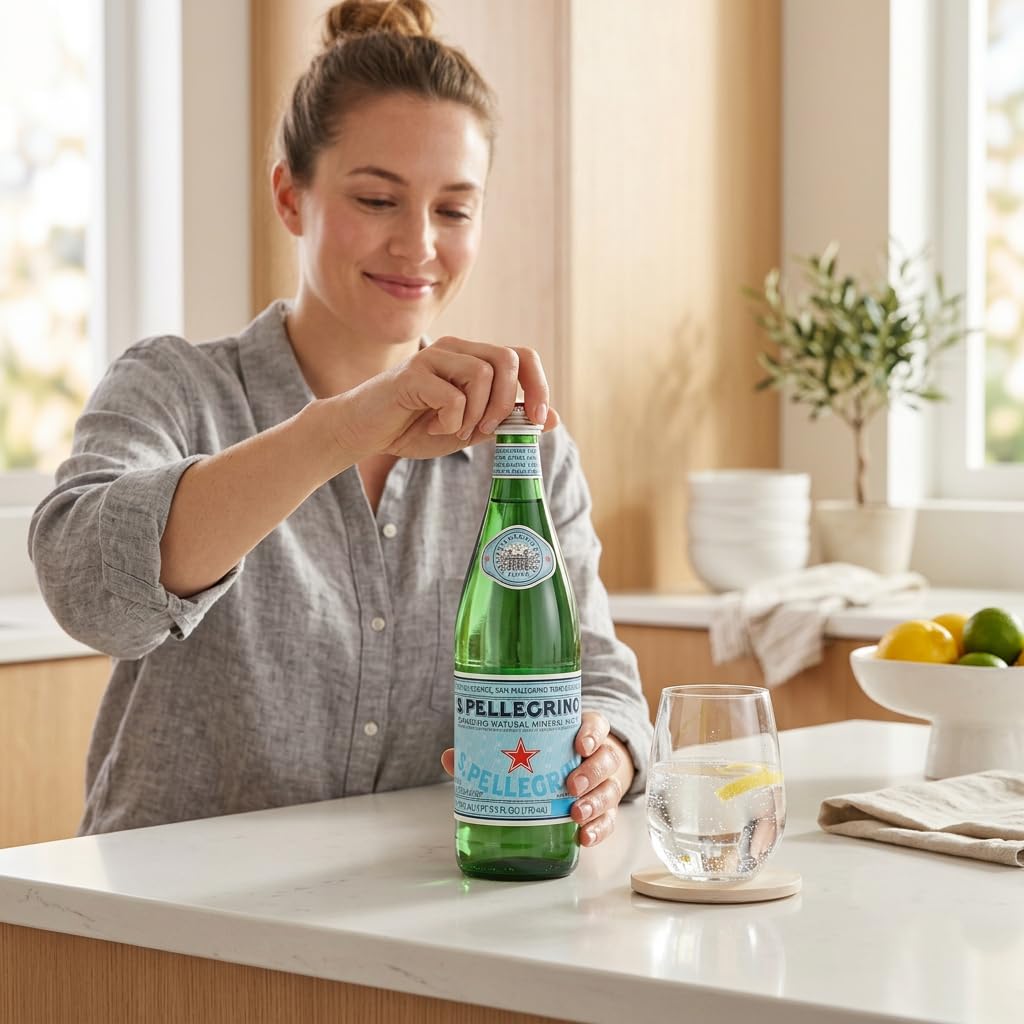 San Pellegrino 750ml bottle on a hospitality bar elevating service.