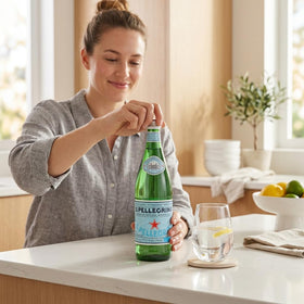 San Pellegrino 750ml bottle on a hospitality bar elevating service.