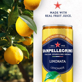 San Pellegrino Lemon sparkling can, ideal pairing with seafood or light meals
