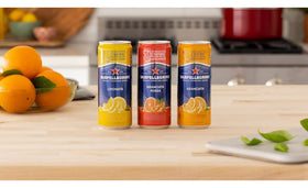 San Pellegrino sleek can design shown on a modern dining setup.