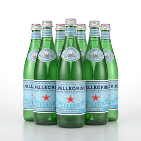 San Pellegrino sparkling water in a 750ml glass bottle, ideal for dining pairings.