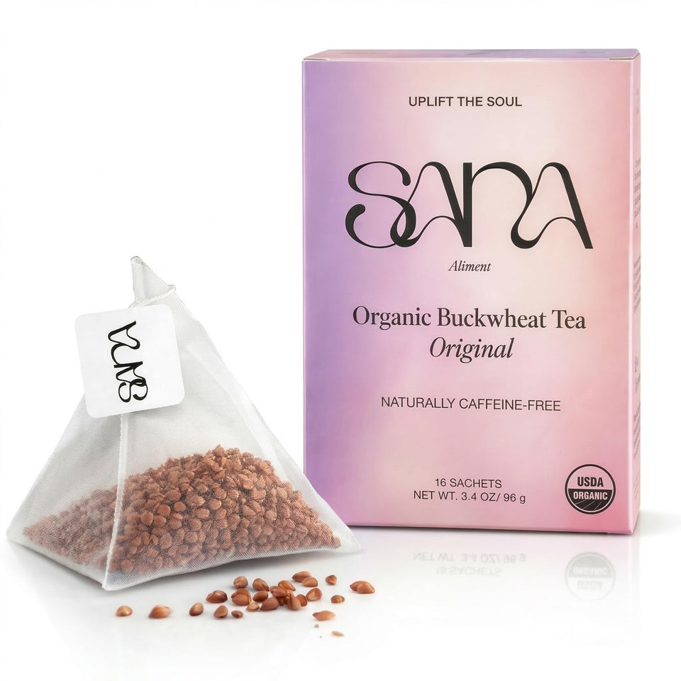 Sana Himalayan Tartary Buckwheat Tea bags show natural, caffeine-free comfort