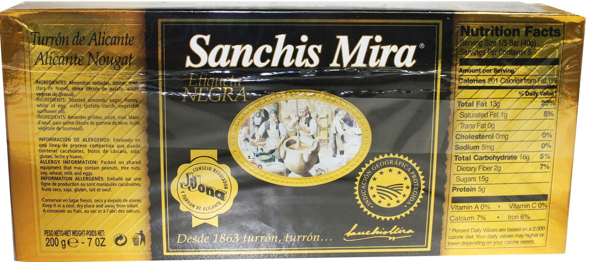 Sanchis Mira Black Label turron slices ready to share, a classic Spanish holiday treat.