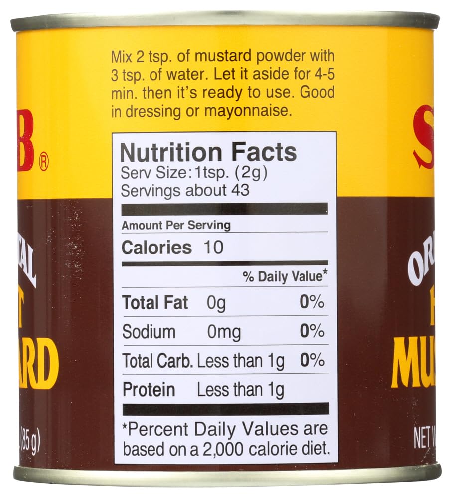 S&B Oriental Hot Mustard powder close-up, ready to mix.
