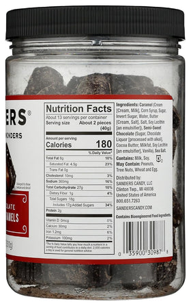 Sanders Thins Sea Salt Caramels tub open, convenient snack option