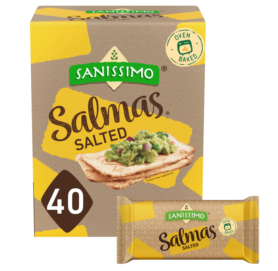 Sanissimo Salmas salted crackers pack, savory crunch in every bite.