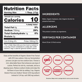 Close-up of San-J Tamari label highlighting 25% less sodium