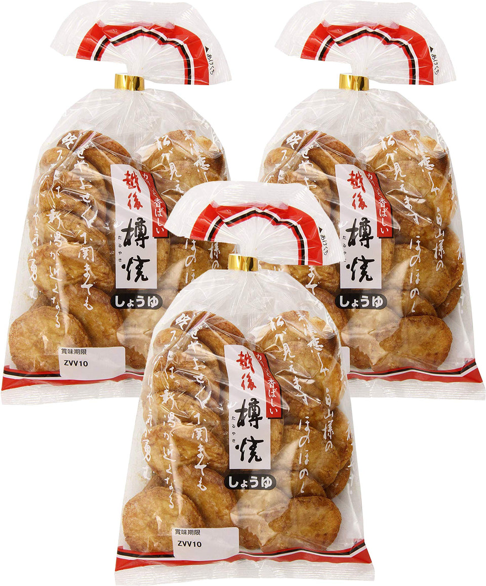 Sanko Echigo Taruyaki Shoyu 3Pack box front—savory rice crackers for snacks