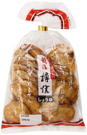 Sanko Echigo Taruyaki Shoyu crackers closeup—crisp texture with soy flavor