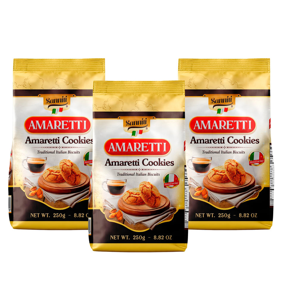 Sanniti Amaretti traditional Italian almond cookies in a 3-pack, ideal for gifting
