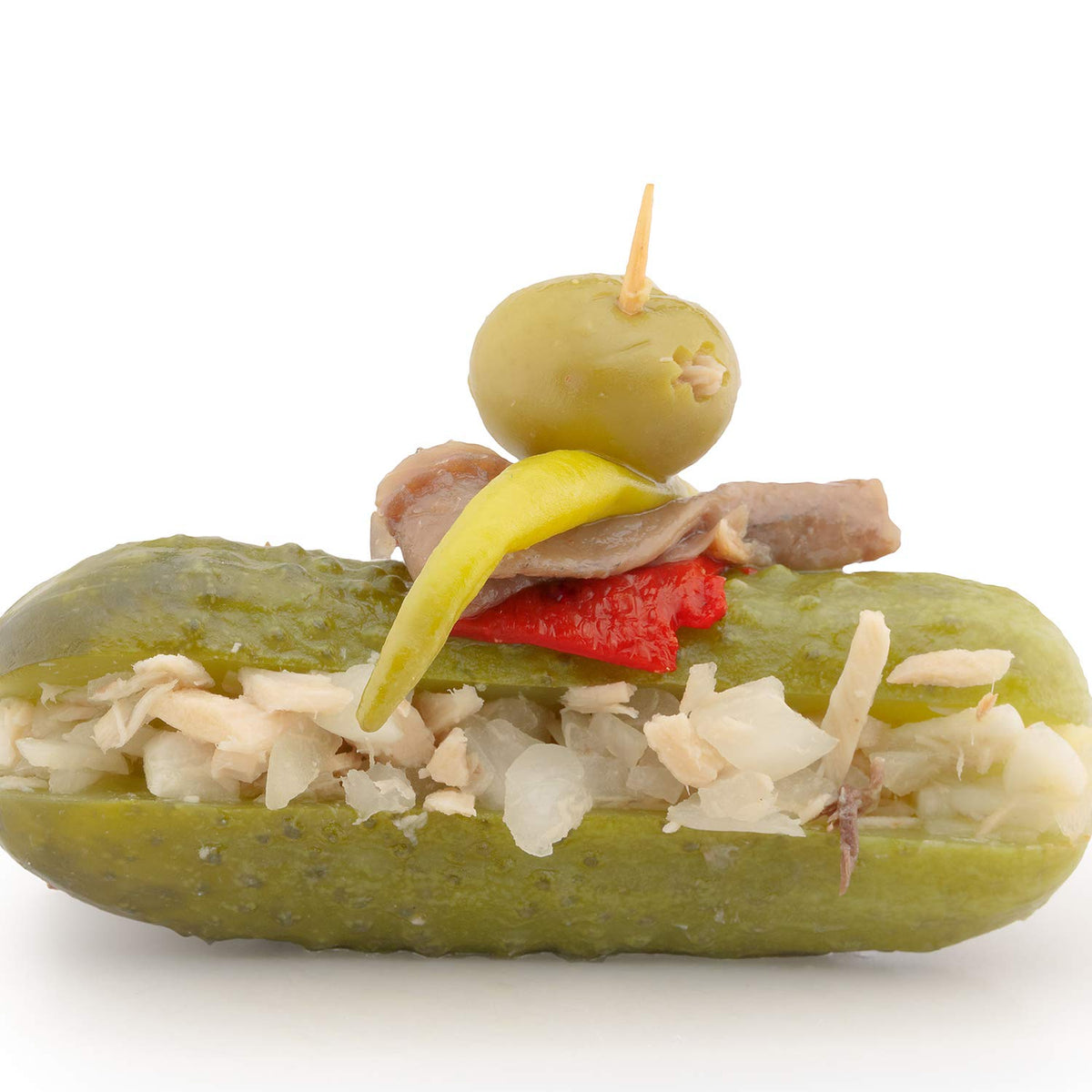 Sanniti anchovy paste detail on olive adds savory depth.