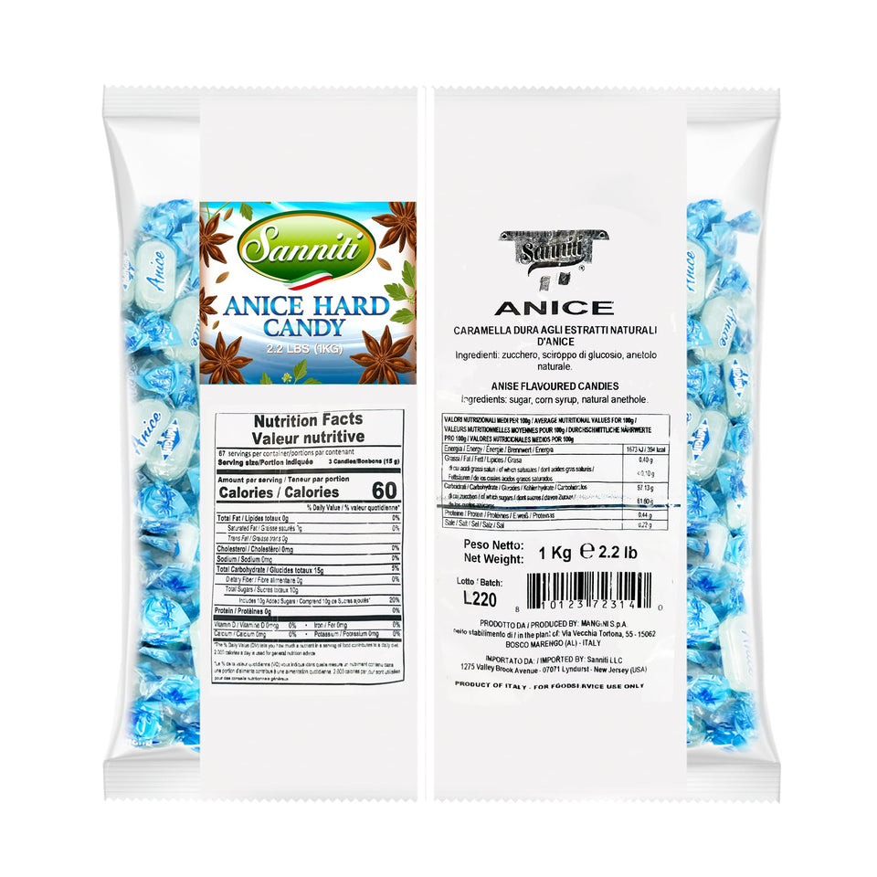 Sanniti Anice Caramelle Candy bag shows bold Italian anise flavor for sharing