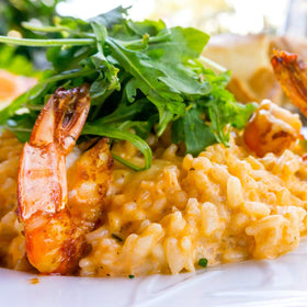 Sanniti Arborio Rice mushroom risotto showing earthy texture.