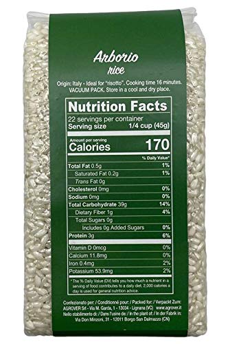 Sanniti Arborio Rice dry grains ideal for stock absorption.