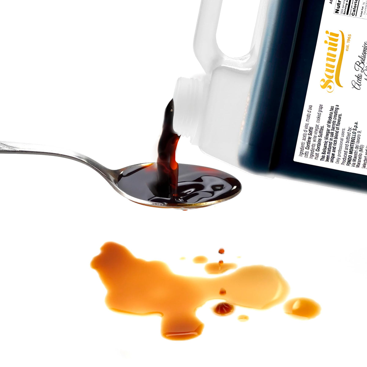 Pour-over close-up Sanniti Modena balsamic enhances sauces