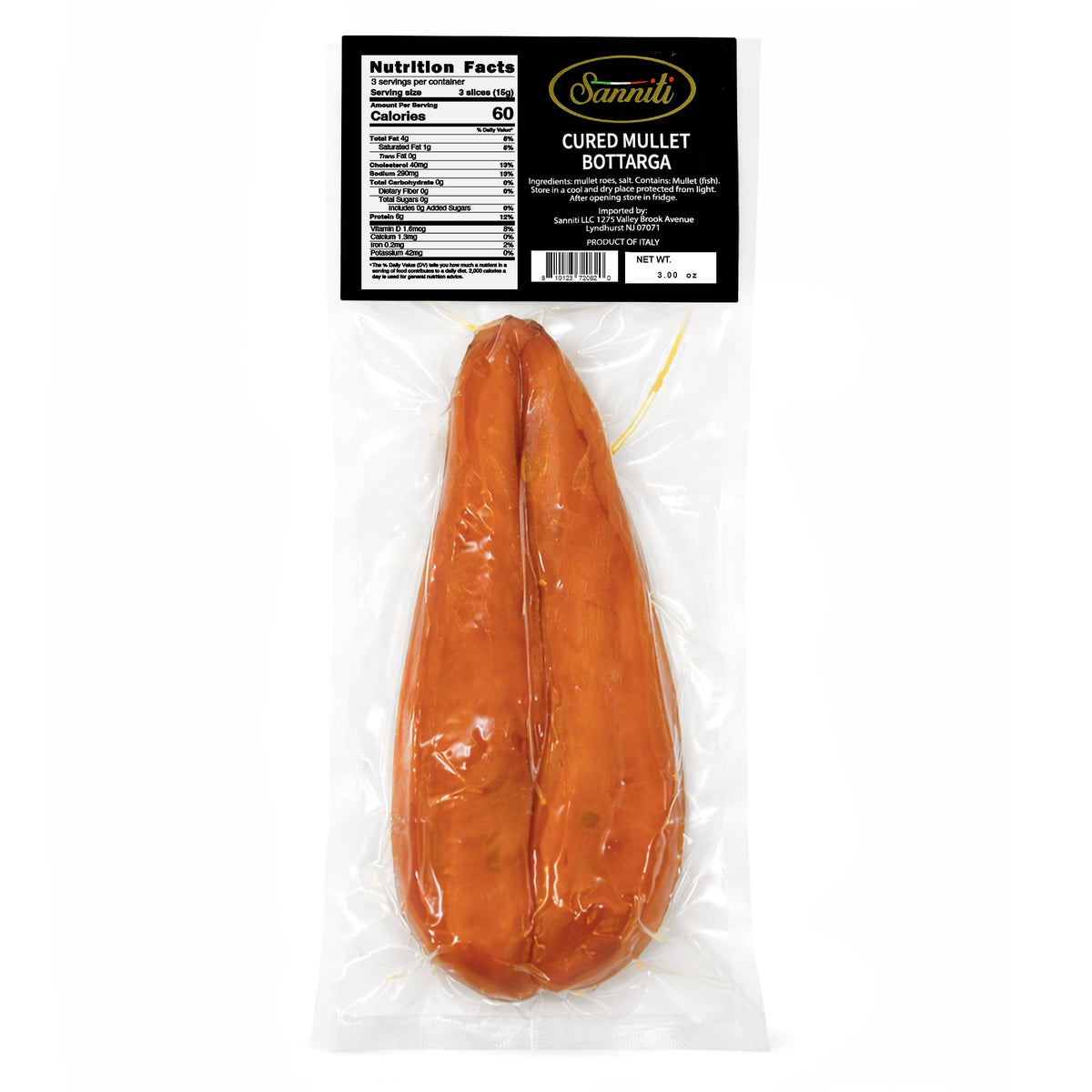 Sanniti bottarga front view highlights premium Italian curing for antipasto and pasta
