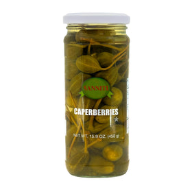 Sanniti caperberries jar front view for appetizers and entertaining