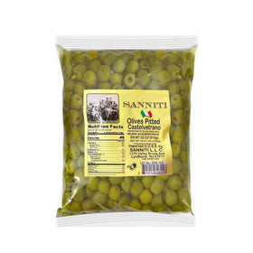 Sanniti Castelvetrano Green Olives in a resealable bag for fresh snacking.