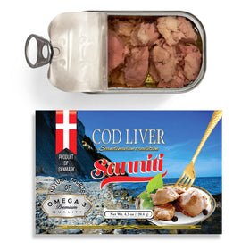 Sanniti Cod Liver greens salad option, brightens lunch with Nordic flair.