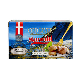 Sanniti Cod Liver Scandinavian Edition four-pack label detail, premium Danish product