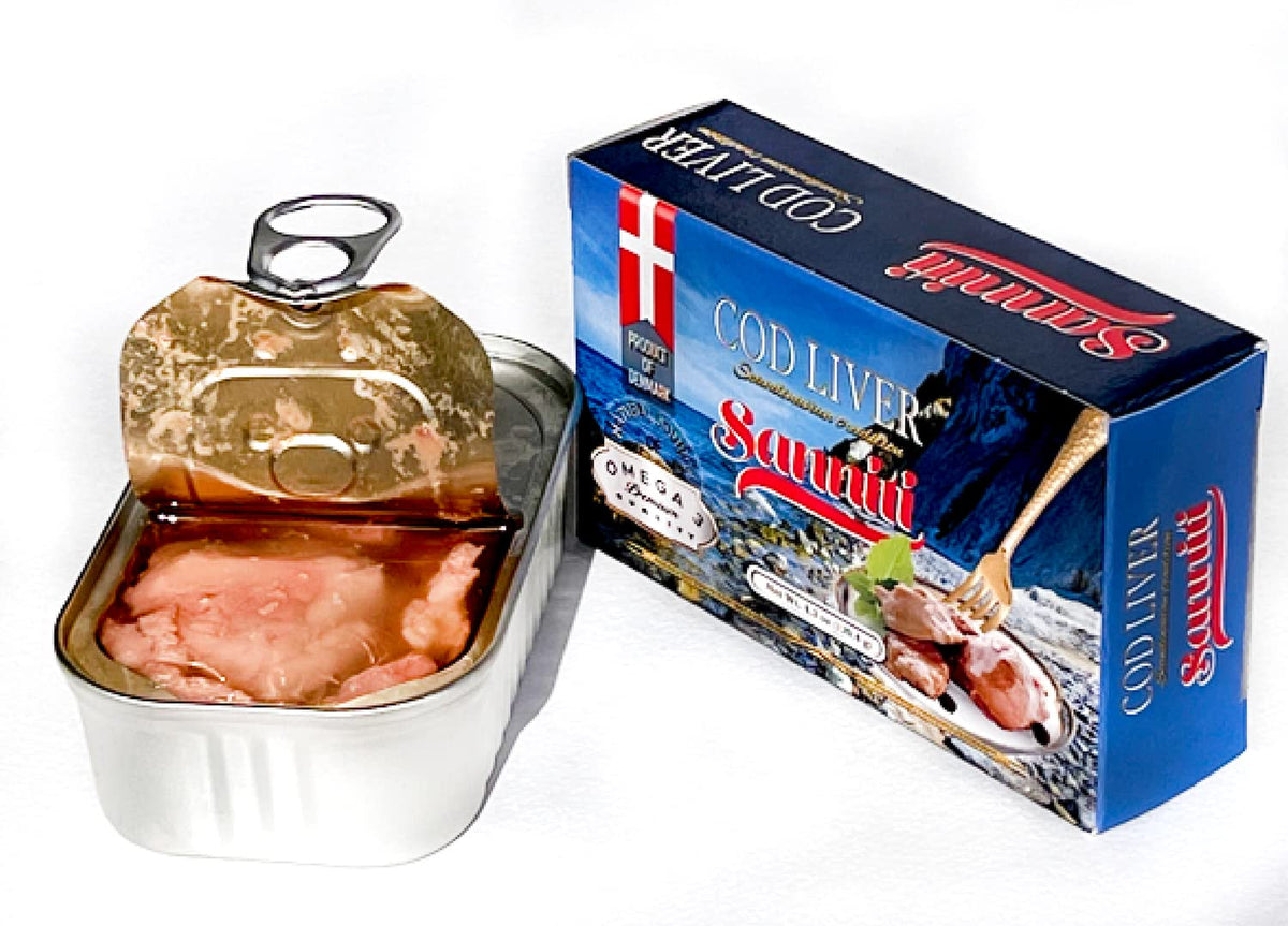 Sanniti Cod Liver seafood salad mix, blends well with other ocean favorites.