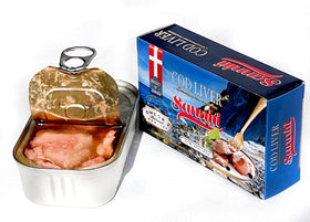 Sanniti Cod Liver seafood salad mix, blends well with other ocean favorites.