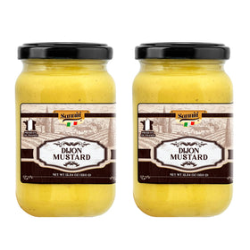 Sanniti Dijon Mustard bottle pour shows smooth, tangy flavor for sandwiches