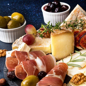 Sanniti olives with cheese platter for sophisticated entertaining.