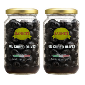 Sanniti dry cured olives pack-2 on label, ideal for sharing.
