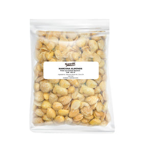 Sanniti fried and salted Spanish Marcona almonds in a bag for a satisfying on-the-go snack.