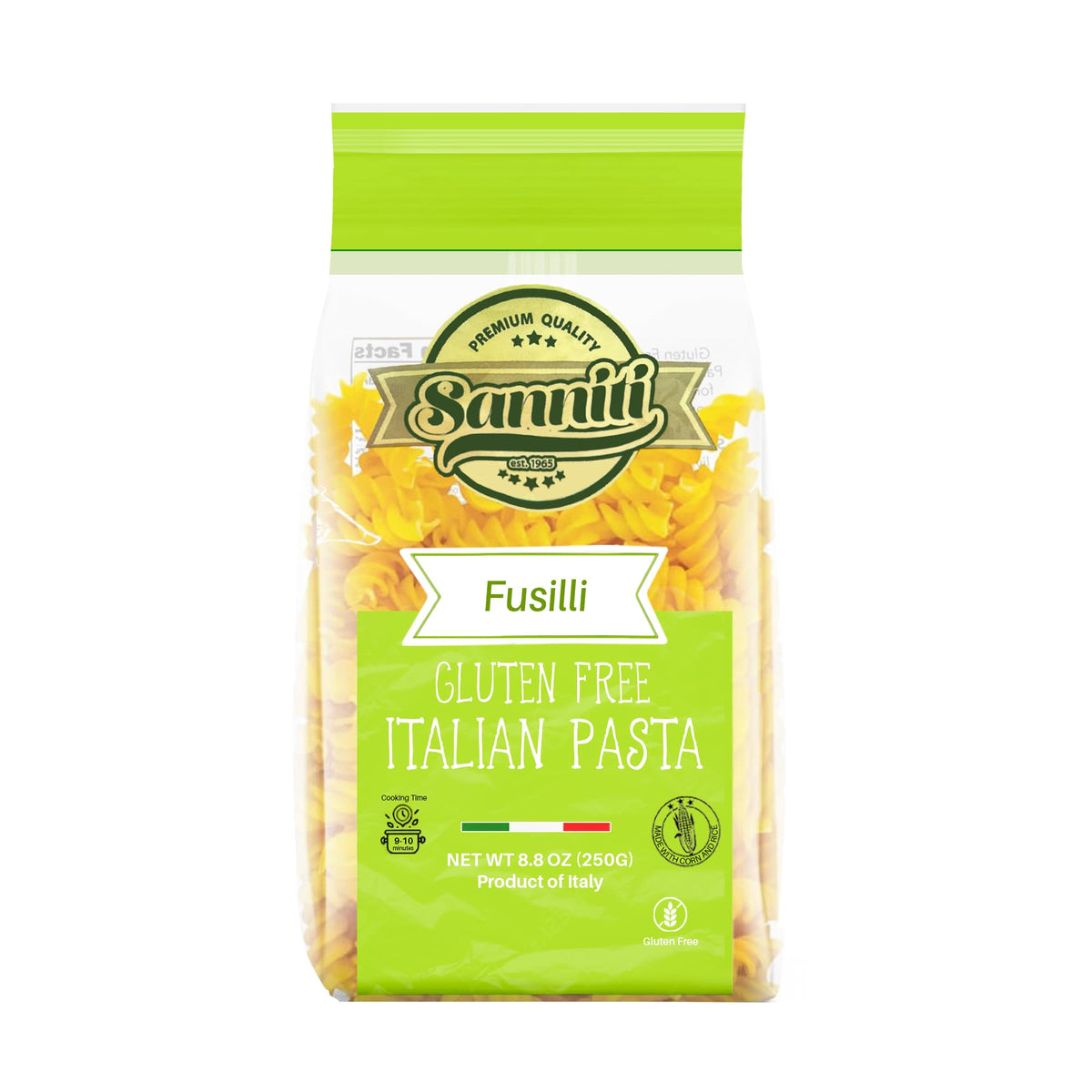 Sanniti gluten-free fusilli plated with sauce for a quick dinner