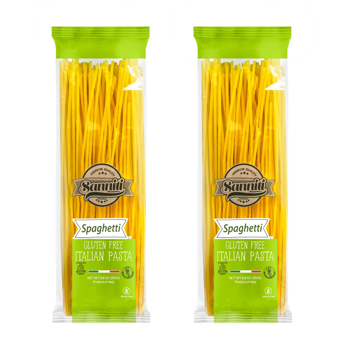 Sanniti gluten-free spaghetti ready-to-cook, imported from Italy.