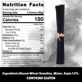 Sanniti gourmet pasta black spaghetti closeup, premium Italian quality for refined meals.