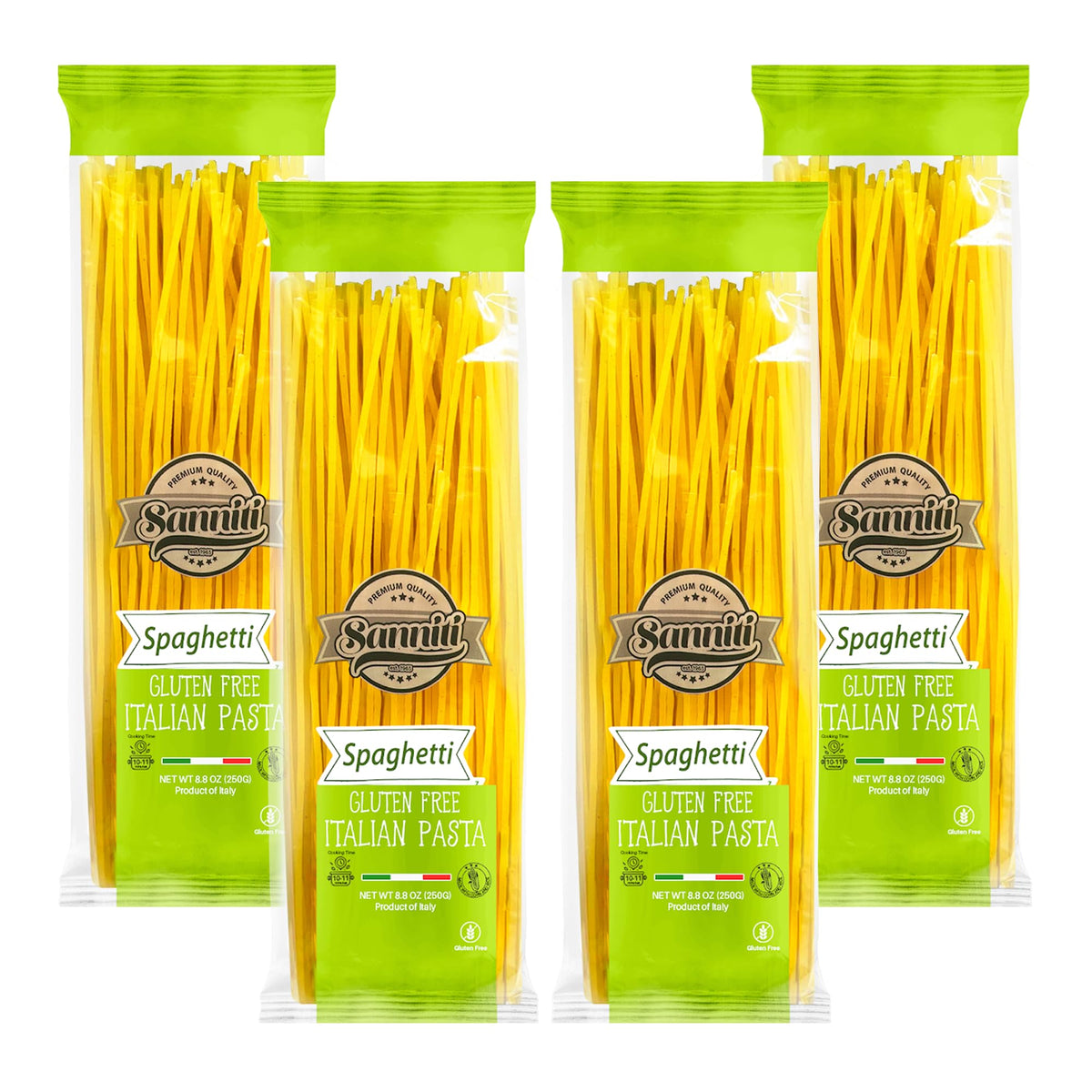 Sanniti Italian spaghetti ingredients corn rice deliver authentic gluten-free texture.