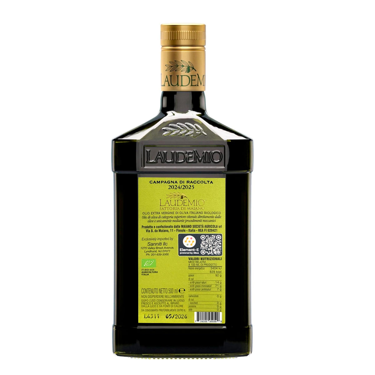 Sanniti Laudemio gold label packaging signaling premium quality.