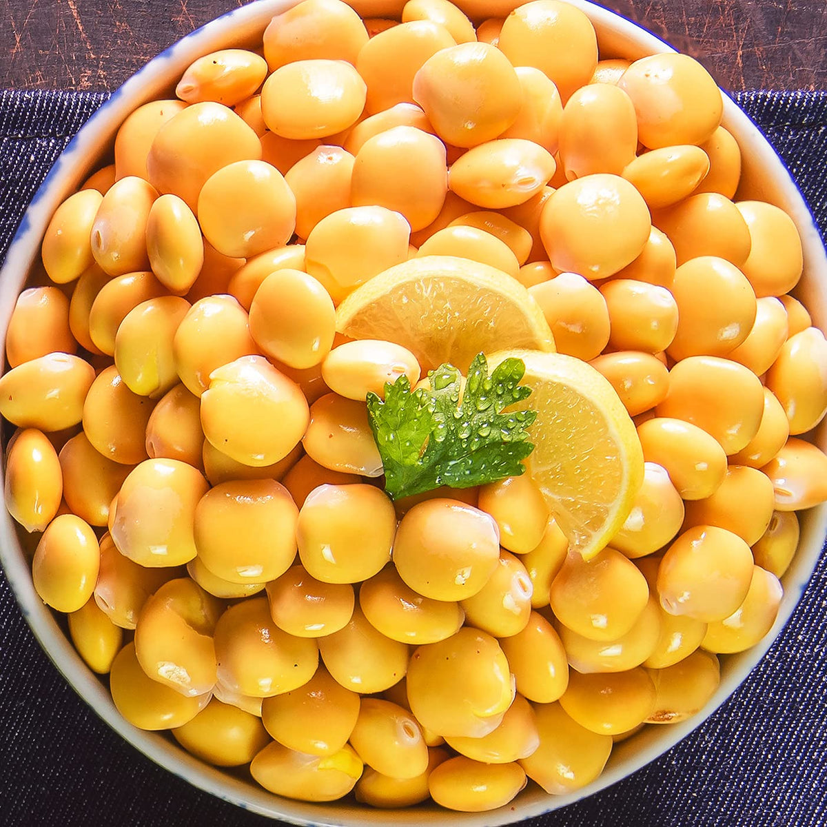 Festive holiday display featuring Sanniti lupini beans as a snack.