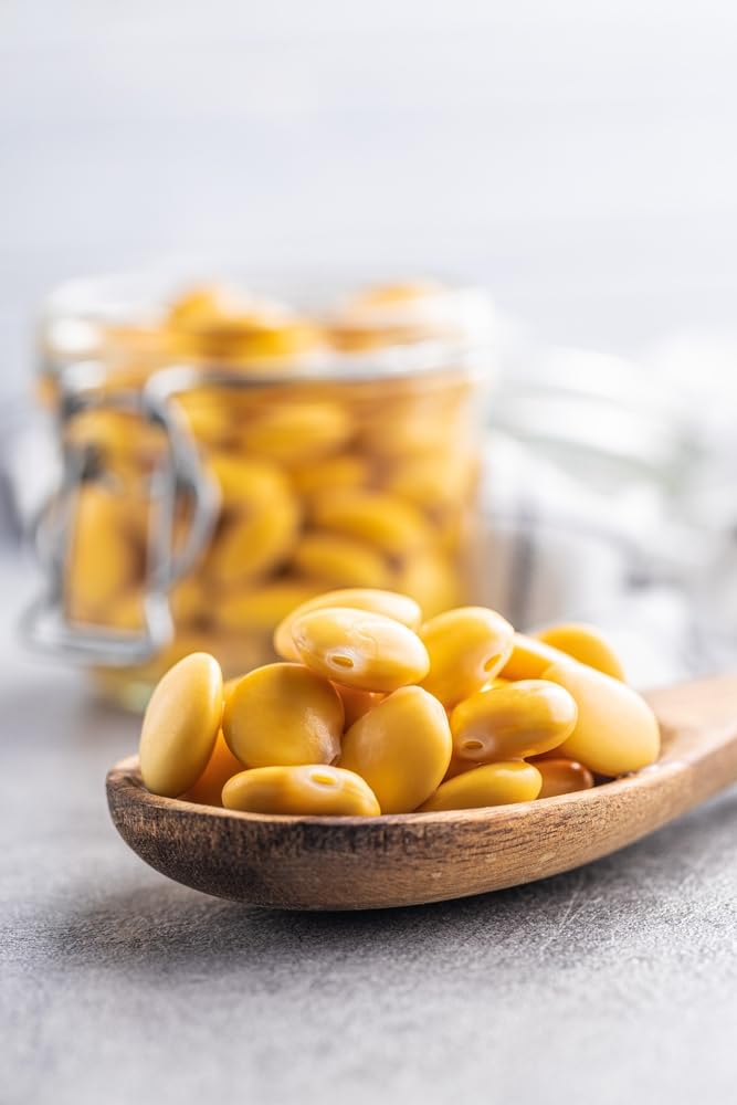 Sanniti Lupini Beans packaging close-up highlights quality and origin