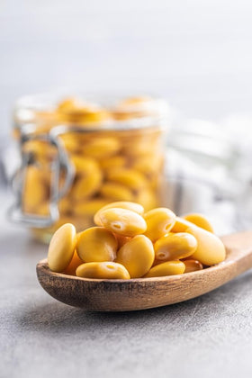 Sanniti Lupini Beans packaging close-up highlights quality and origin