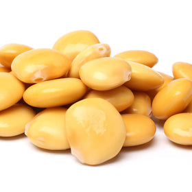 Product of Italy label on Sanniti lupini beans jar signals authentic flavor.