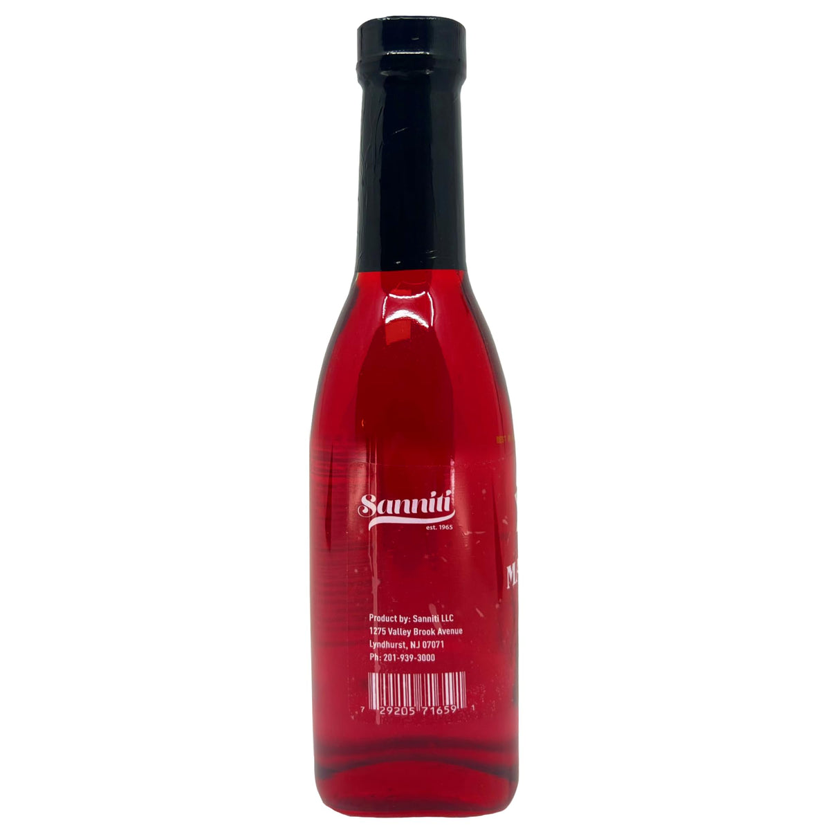 Sanniti Maraschino Cherry Syrup label close-up highlighting authentic branding