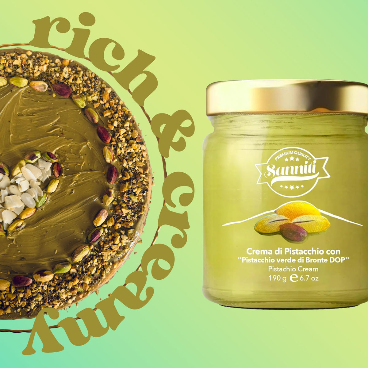 Italian gourmet craftsmanship of Sanniti Marullo Pistachio Spread.