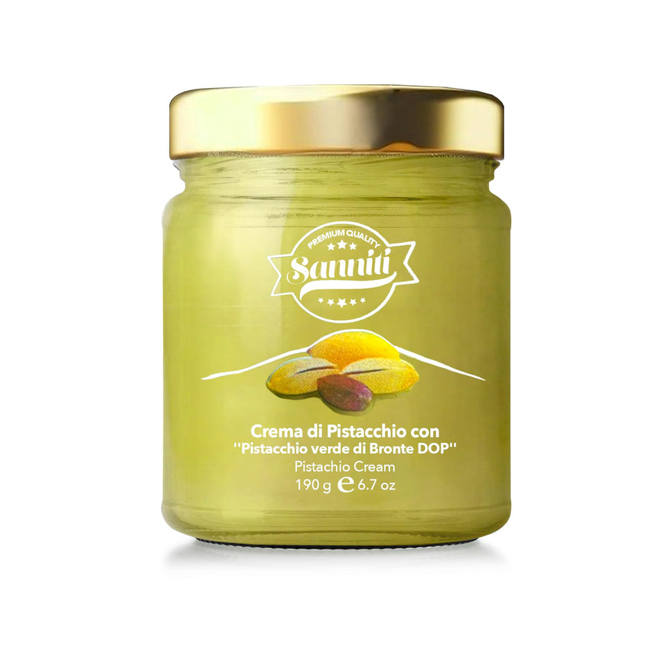 Sanniti Marullo Pistachio Spread packaging front showing premium Sicilian product.