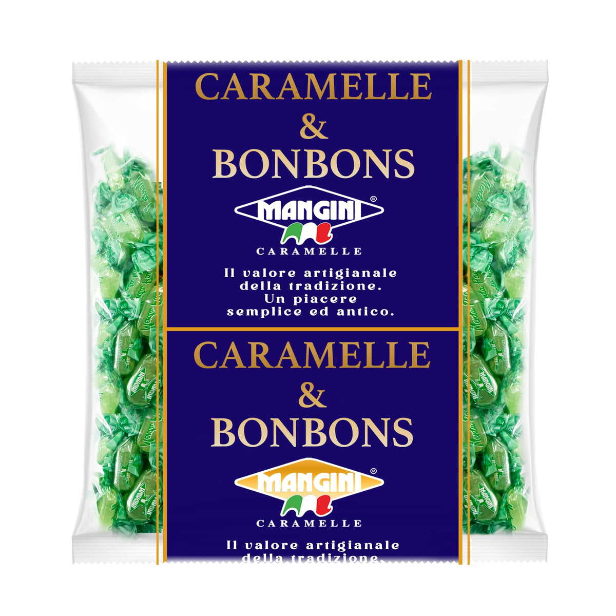 Sanniti mint caramelle bulk bag ready for sharing, gluten-free snack option.