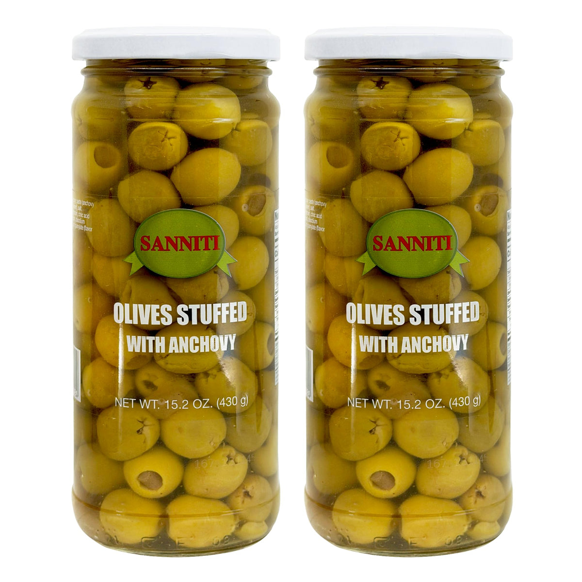 Sanniti olives stuffed with anchovies front view, a gourmet snack ready to share.