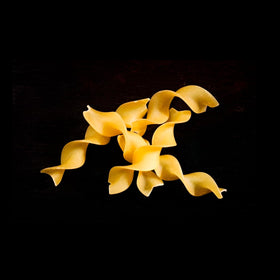 Sanniti pasta on a wooden board ready for sauce pairing ideas.