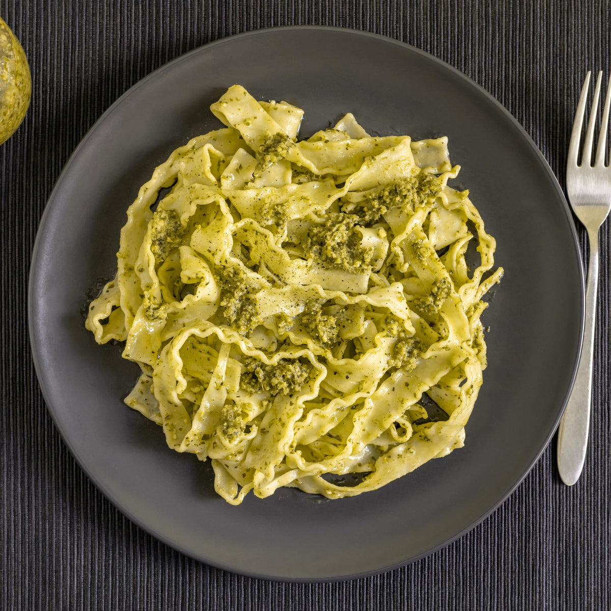 Sanniti Mafaldine served with seafood or pesto sauce for balance.