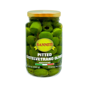 Sanniti Pitted Castelvetrano olives in a jar with a smooth butter-like finish