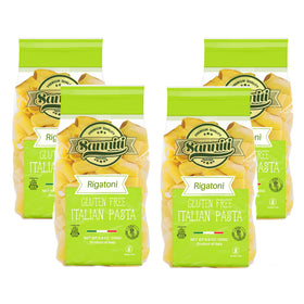 Sanniti gluten-free rigatoni pasta pack, ideal for quick gluten-free Italian meals.